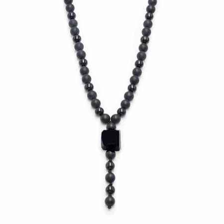 Taur - Colier cu Margele din Obsidian Negru si Onyx model Y Piatra Naturala Bruta de Obsidian Accesorizata cu Margele de Cristal Onyx pentru Rugaciune, Vindecare si Energie Reiki