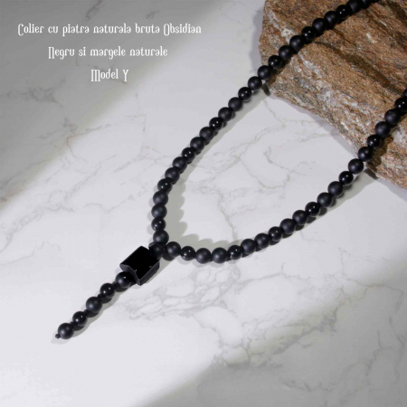 Colier cu Margele din Obsidian Negru si Onyx model Y Piatra Naturala Bruta de Obsidian Accesorizata cu Margele de Cristal Onyx pentru Rugaciune, Vindecare si Energie Reiki [5]