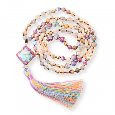 Tip Cristal - Colier Mala din Pietre Mixte Colorate cu 108 Margele si Tassel
