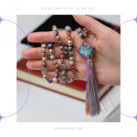 Colier Mala din Pietre Mixte Colorate cu 108 Margele si Tassel [2]