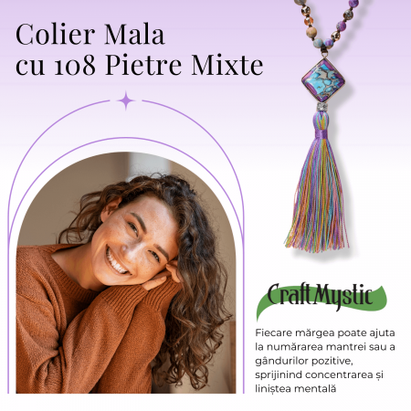 Colier Mala din Pietre Mixte Colorate cu 108 Margele si Tassel [4]