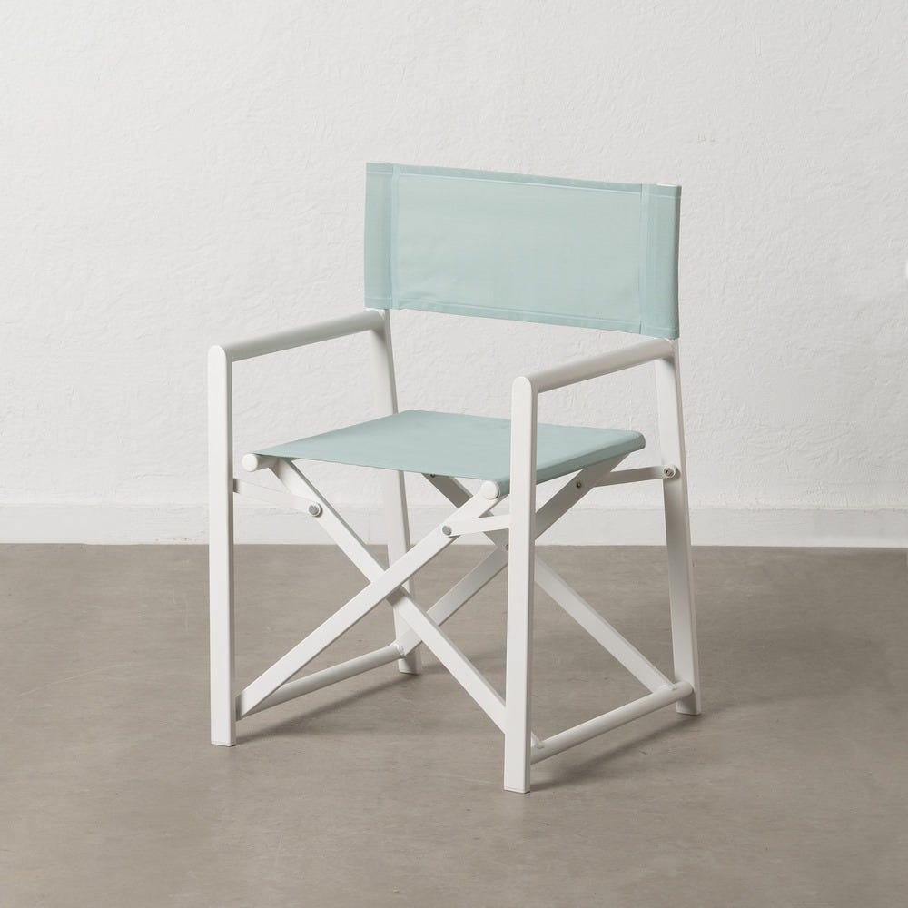 Set 2 scaune pliabile exterior alb cu verde mentă din aluminiu și textilene pentru grădină și HoReCa