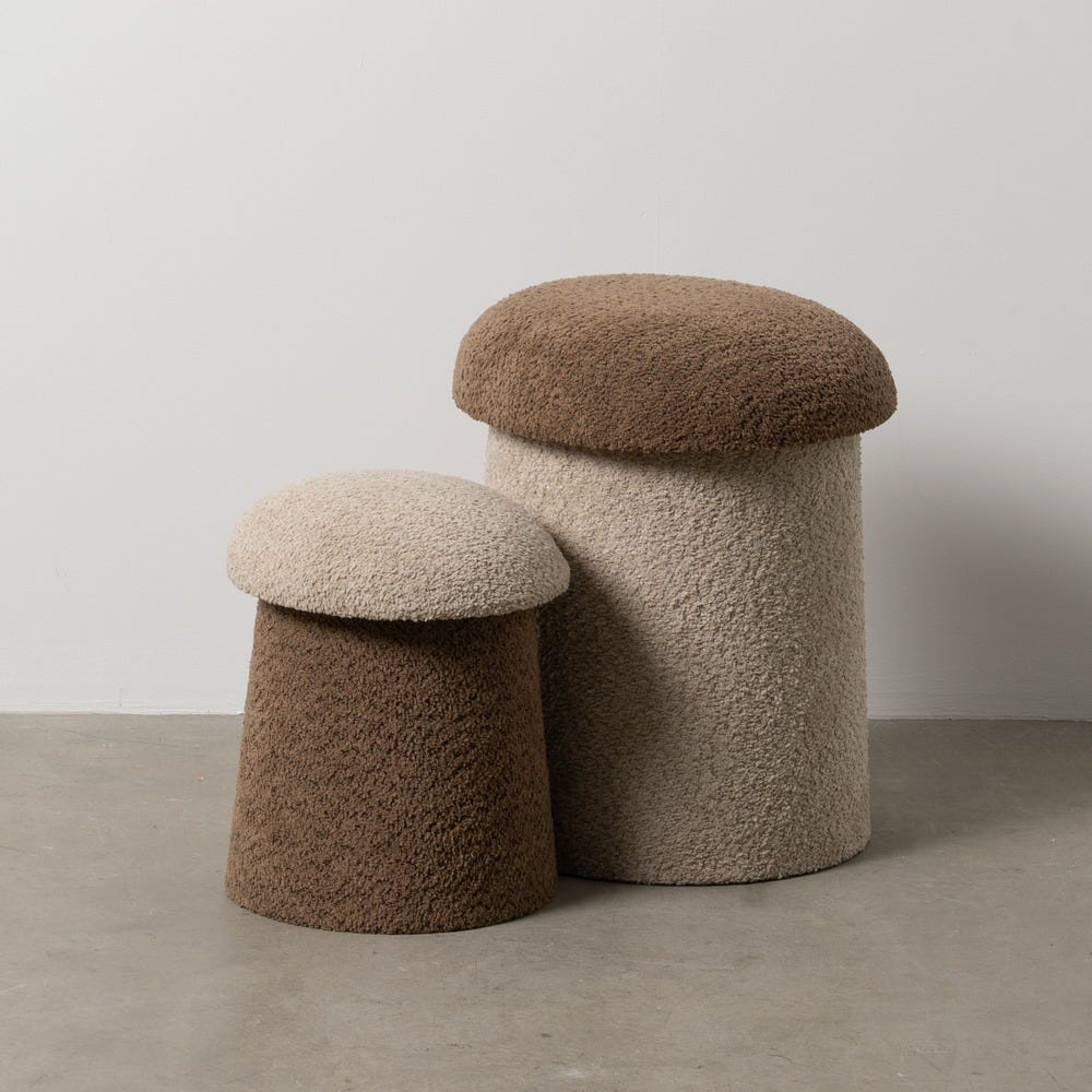 Set 2 Taburete Rotunde Maro și Bej - Stofă Tip Bucle | Creativdeco.ro