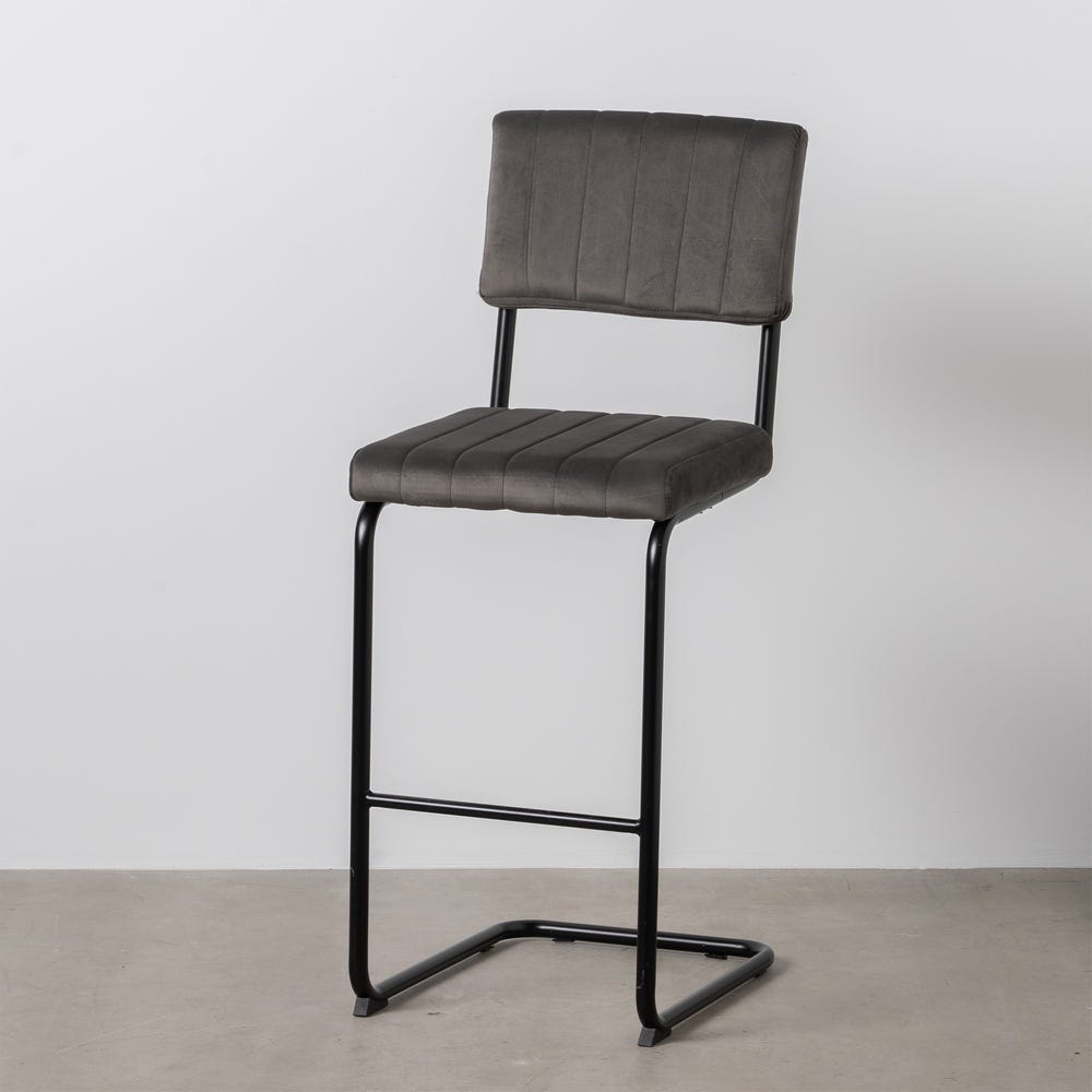 Scaun bar gri cu design industrial și cadru metalic negru