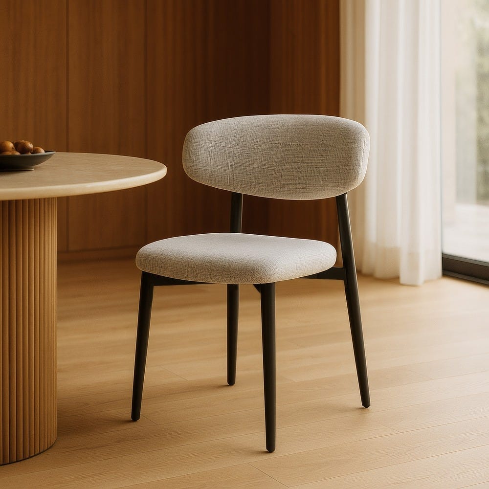 Set 2 scaune dining tapițate gri cu picioare metalice negre