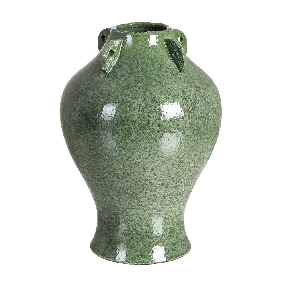 Vaze - Vază decorativă din ceramică verde glazurată cu profil pe piedestal – imagine principală cu volum rotunjit