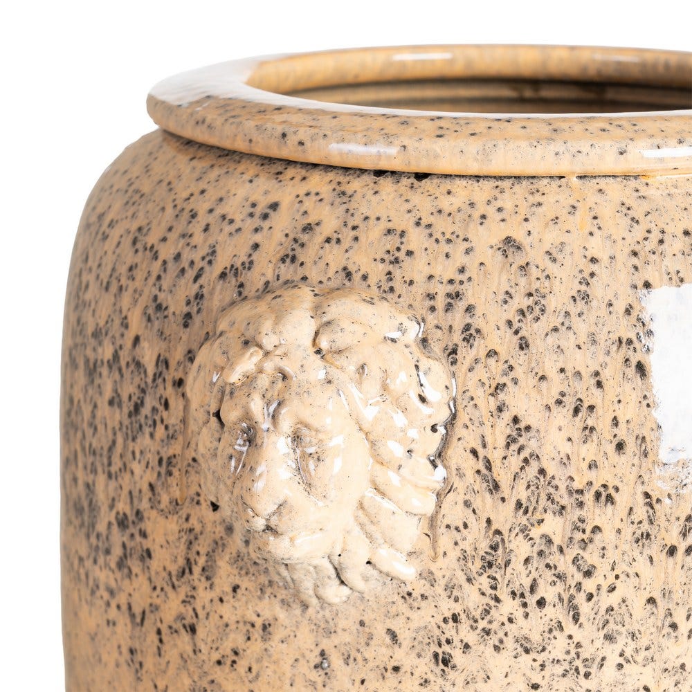 Vază decorativă din ceramică crem glazurată cu siluetă înaltă – imagine principală cu aplicații relief [3]