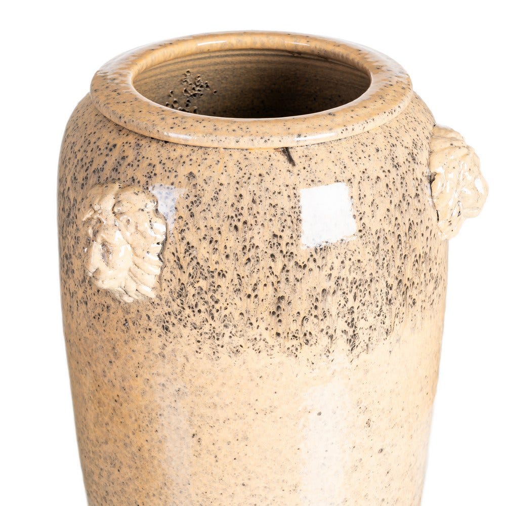Vază decorativă din ceramică crem glazurată cu siluetă înaltă – imagine principală cu aplicații relief [5]