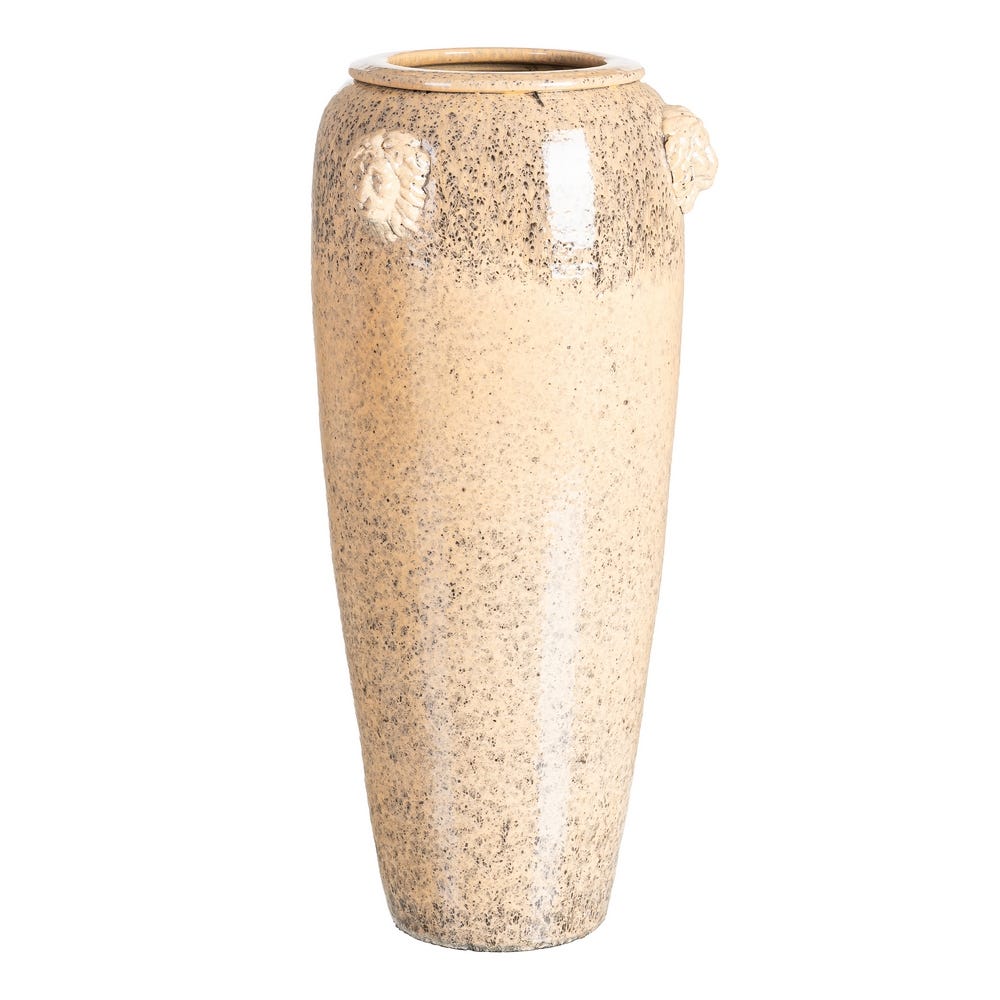 Vaze - Vază decorativă din ceramică crem glazurată cu siluetă înaltă – imagine principală cu aplicații relief