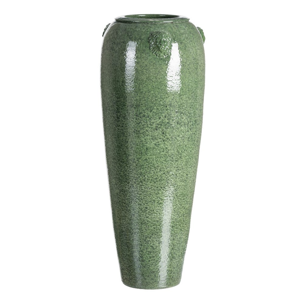 Vaze inalte de podea - Vază decorativă din ceramică verde glazurată cu siluetă înaltă cilindrică – imagine principală cu detalii relief