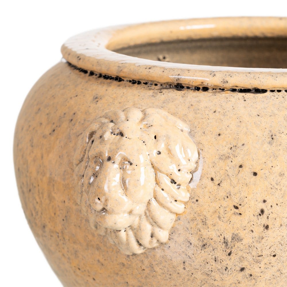 Ghiveci din ceramică crem glazurată cu profil rotunjit și aplicații relief [3]