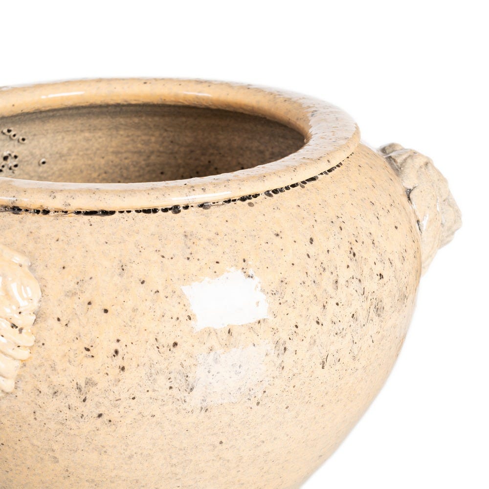 Ghiveci din ceramică crem glazurată cu profil rotunjit și aplicații relief [4]