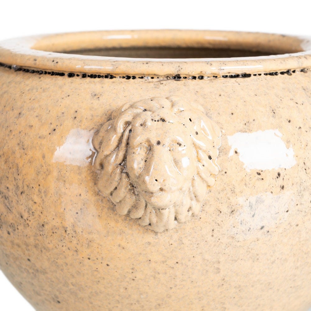 Ghiveci din ceramică crem glazurată cu profil rotunjit și aplicații relief [5]