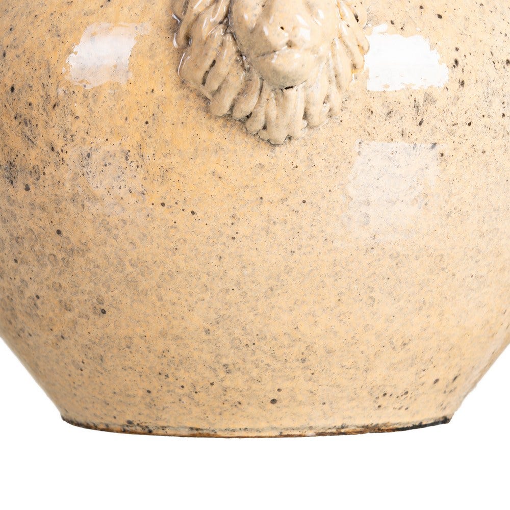 Ghiveci din ceramică crem glazurată cu profil rotunjit și aplicații relief [6]