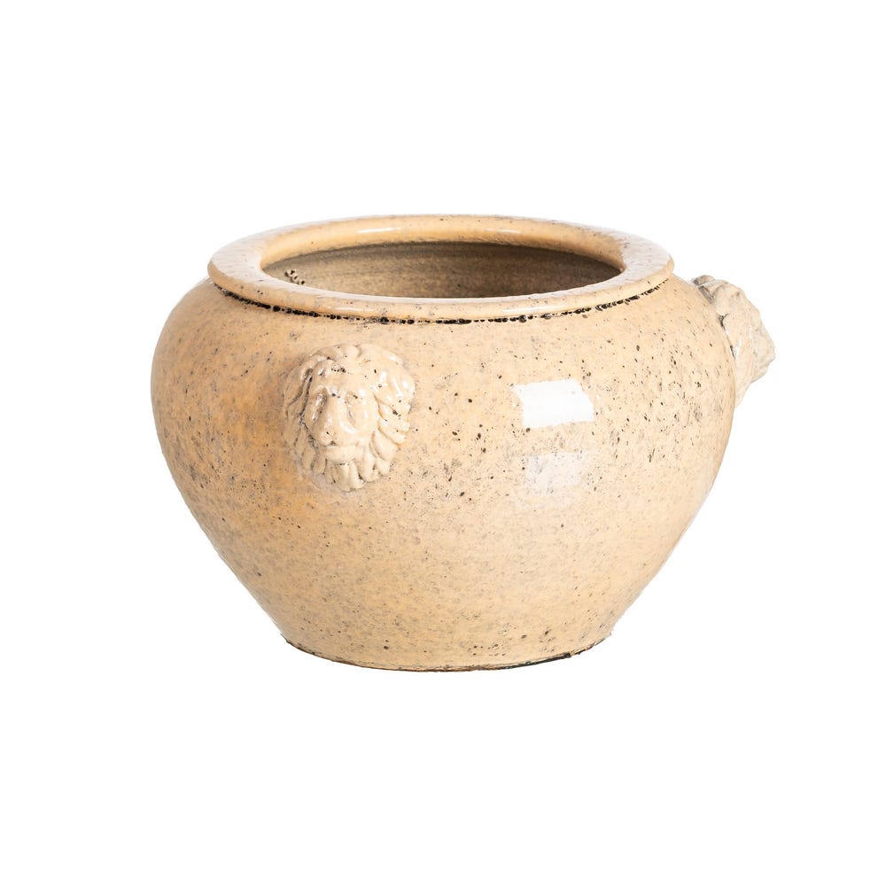Colectia noua - Ghiveci din ceramică crem glazurată cu profil rotunjit și aplicații relief