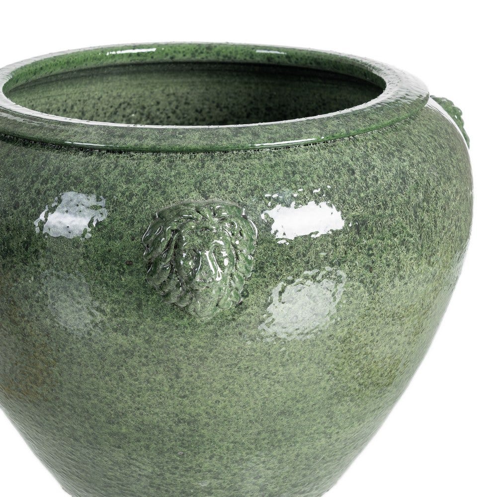 Ghiveci din ceramică verde glazurată cu profil rotunjit și aplicații relief [3]