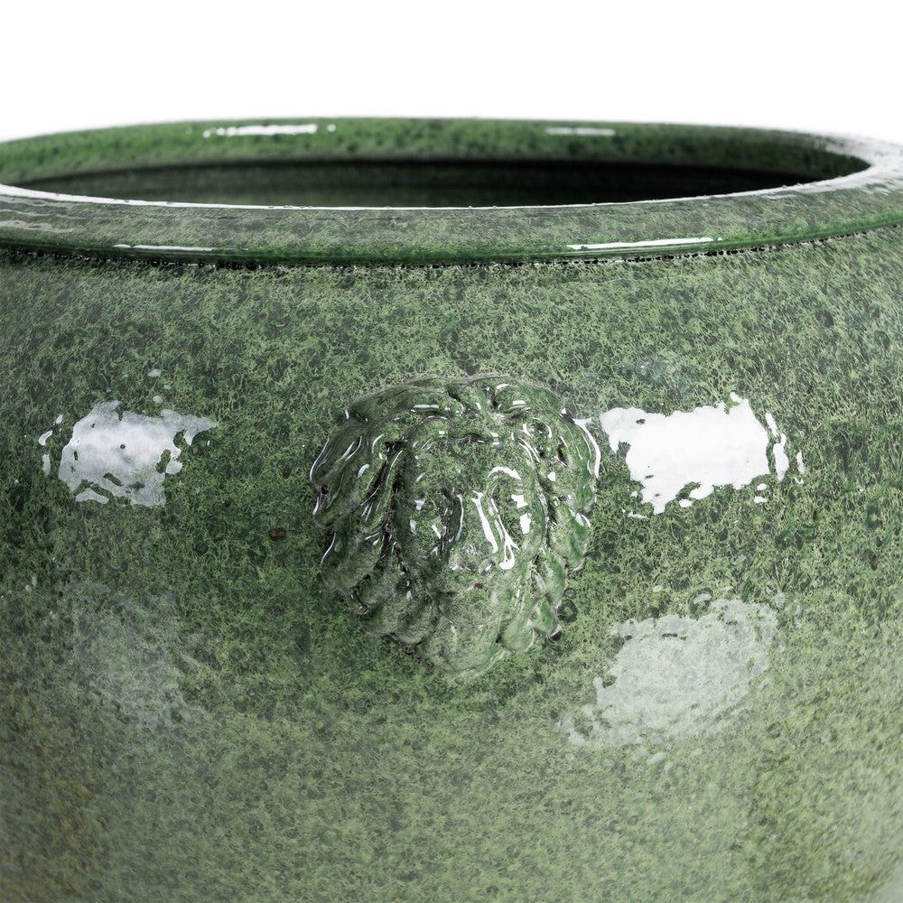 Ghiveci din ceramică verde glazurată cu profil rotunjit și aplicații relief [4]