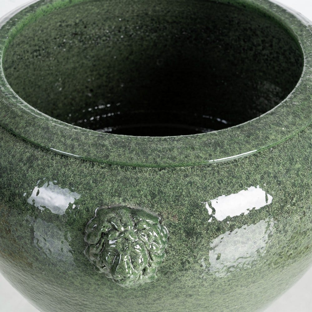 Ghiveci din ceramică verde glazurată cu profil rotunjit și aplicații relief [5]