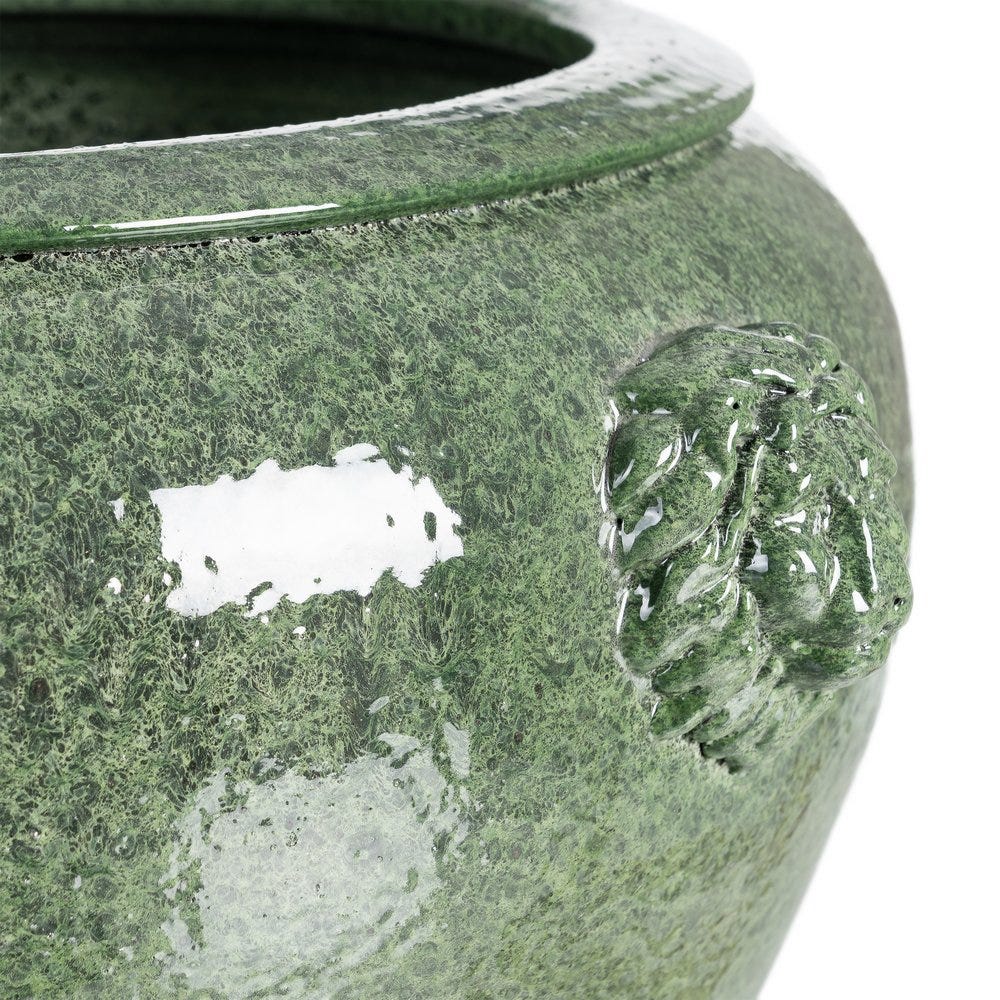 Ghiveci din ceramică verde glazurată cu profil rotunjit și aplicații relief [6]