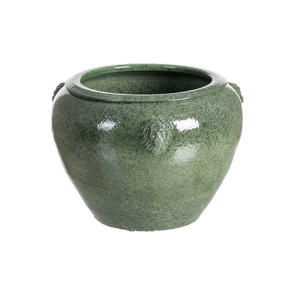 Colectia noua - Ghiveci din ceramică verde glazurată cu profil rotunjit și aplicații relief