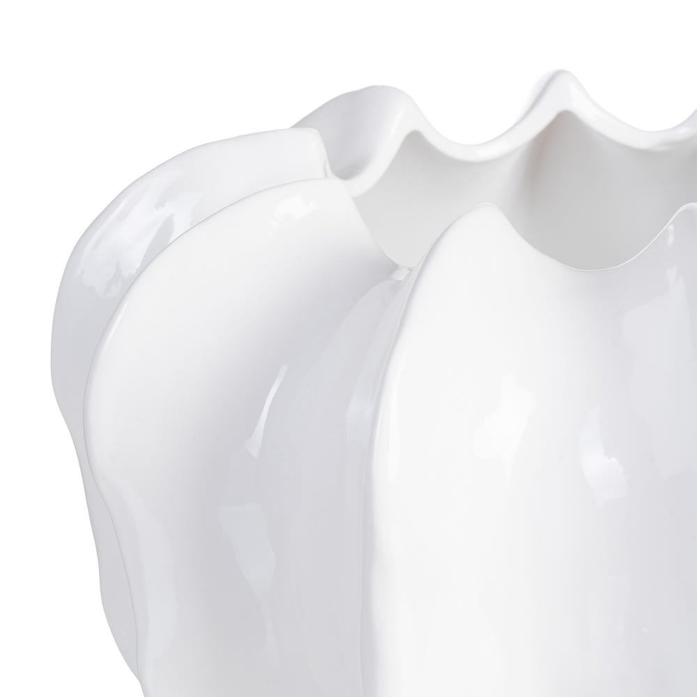 Ghiveci din ceramică albă lucioasă cu volum sculptural ondulat și margine wavy [2]