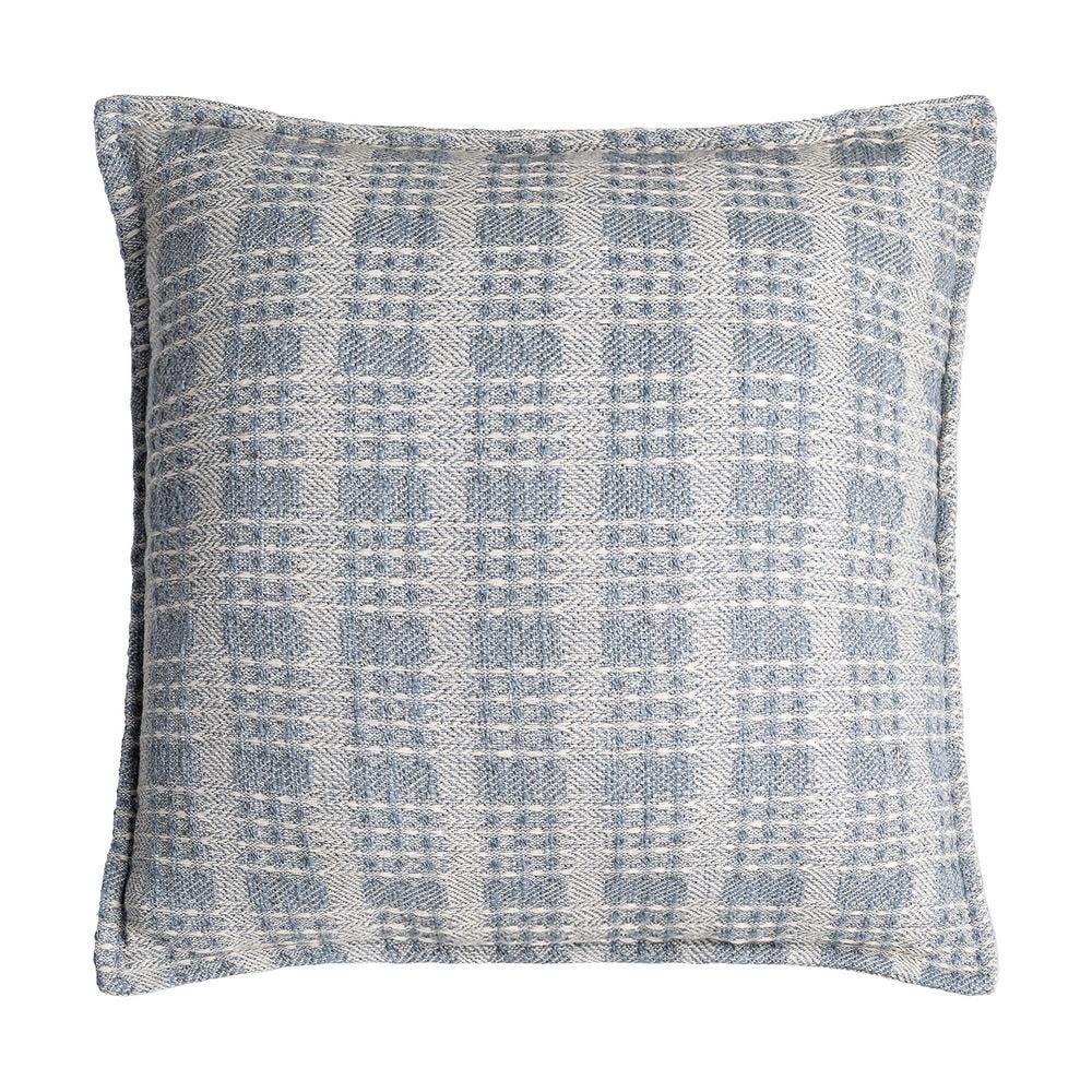 Stil de design - Set 2 perne decorative gri-albastru cu careuri și dungi verticale țesute în relief pe fundal alb