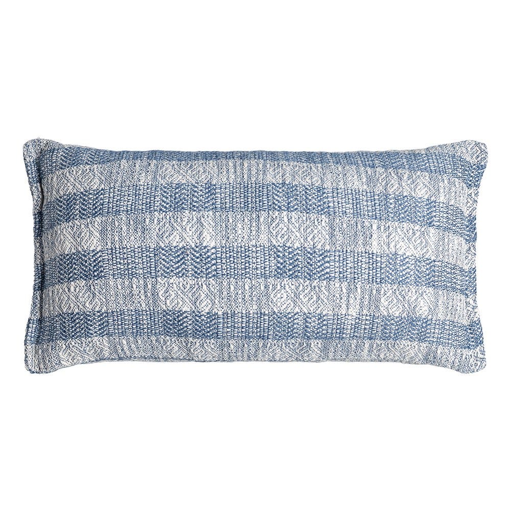 Mediteranean - Set 2 perne decorative dreptunghiulare cu dungi orizontale albastre și albe țesute pe fundal alb