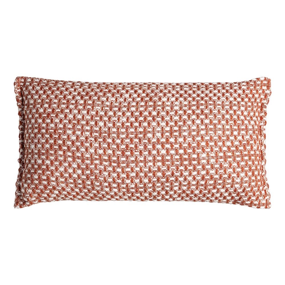 Mediteranean - Set 2 perne decorative dreptunghiulare teracotă cu țesătură în relief tip coș împletit pe fundal alb