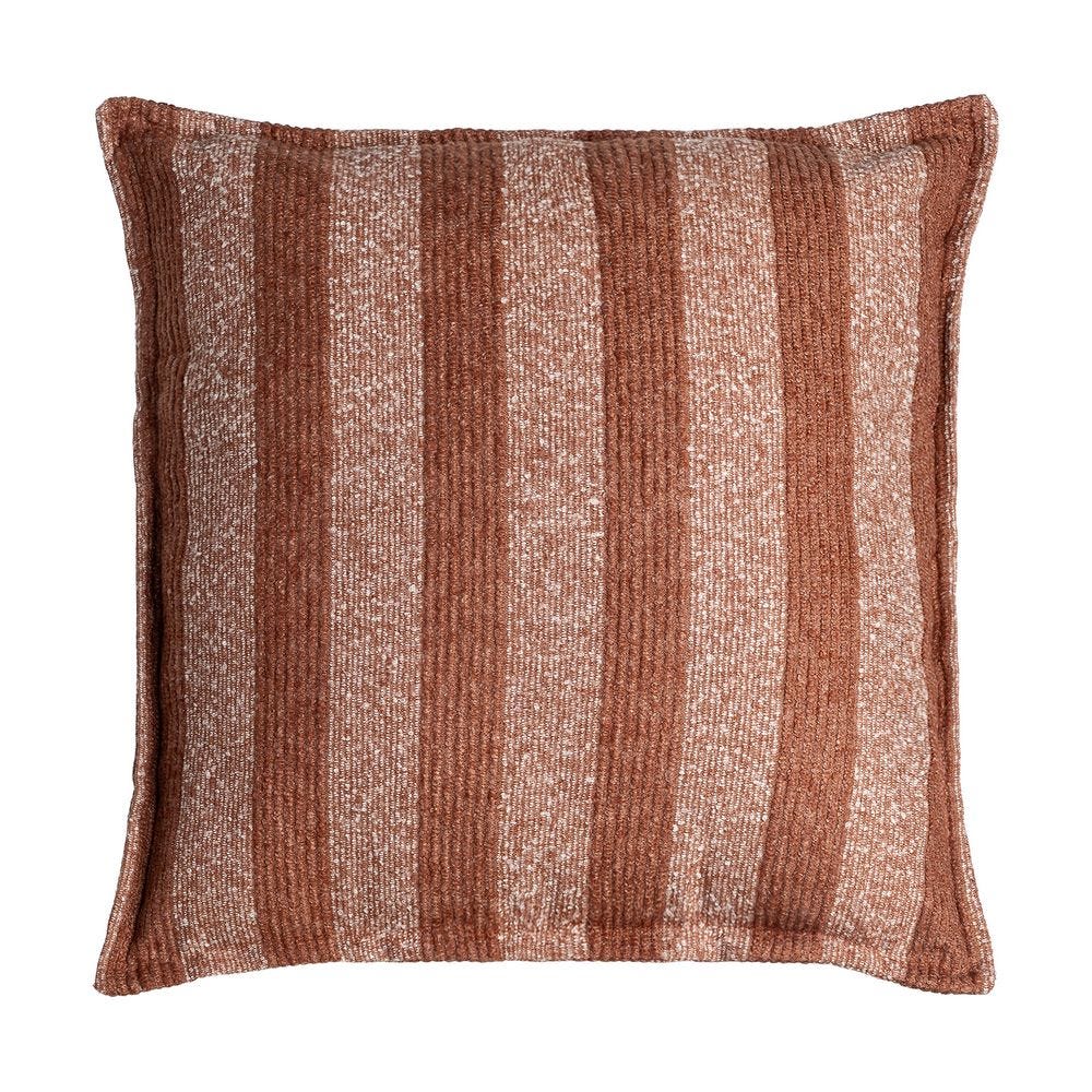 Boho - Set 2 perne decorative teracotă cu dungi verticale late în bej și ruginiu pe fundal alb
