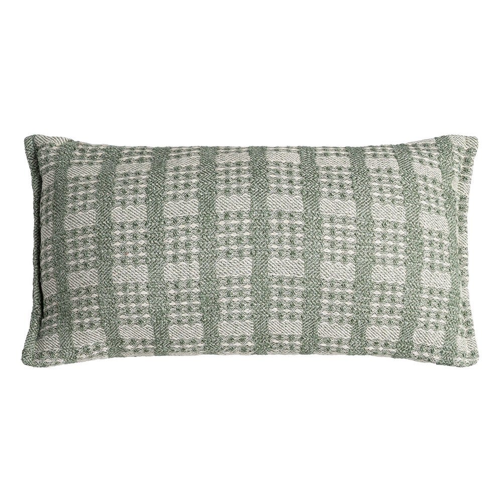 Stil de design - Set 2 perne decorative dreptunghiulare verzi cu model în carouri verzi și albe țesute pe fundal alb