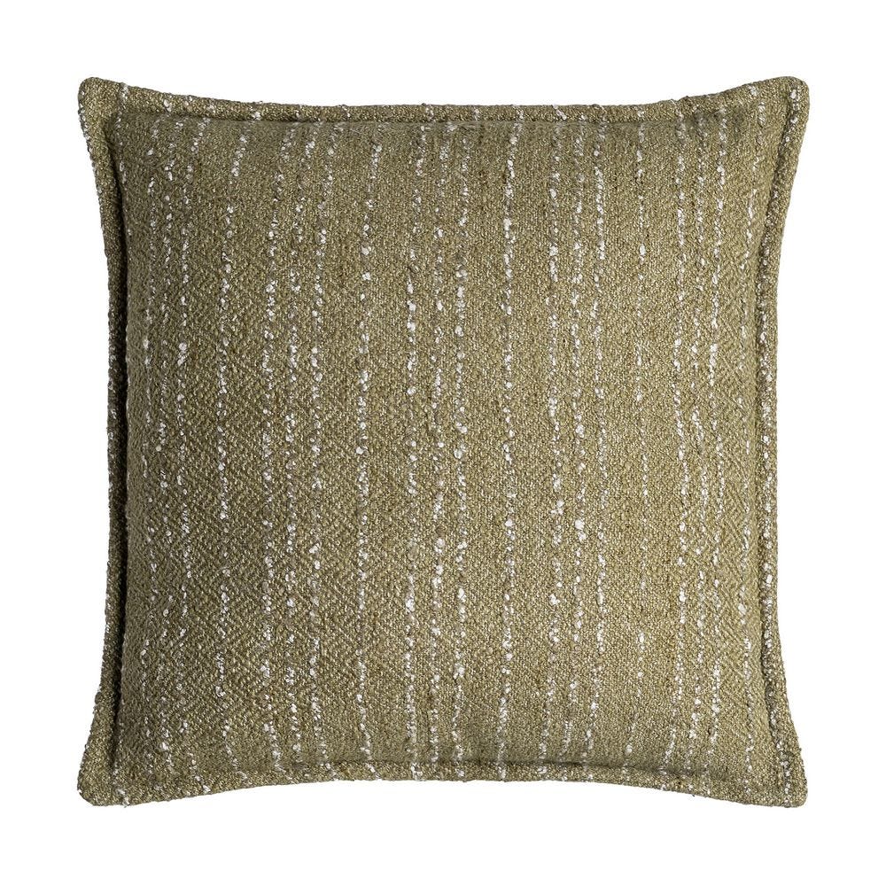 Boho - Set 2 perne decorative verde-oliv cu fire fine albe pe verticală și suprafață mată pe fundal alb