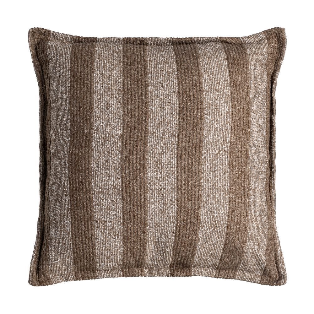 Boho - Set 2 perne decorative maro cu dungi verticale late în tonuri de ciocolată și bej pe fundal alb