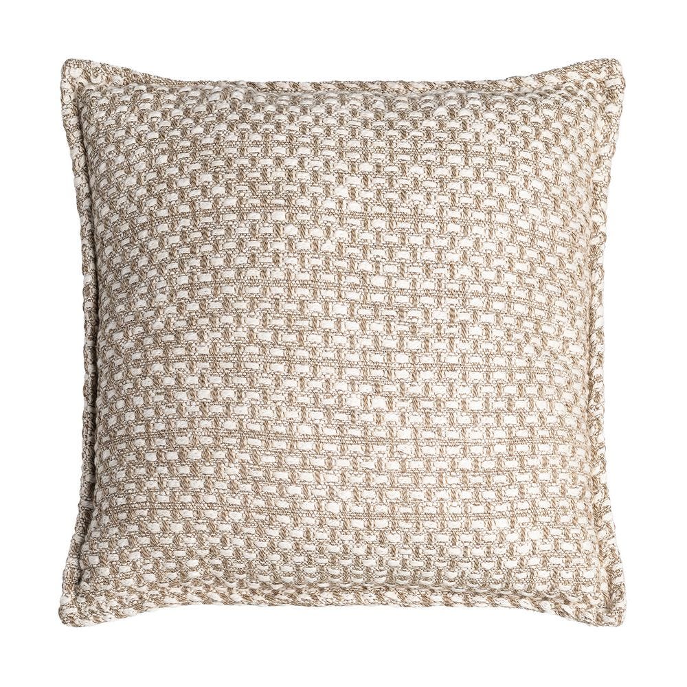 Boho - Set 2 perne decorative bej cu țesătură cu bobițe în relief și margine dublată pe fundal alb