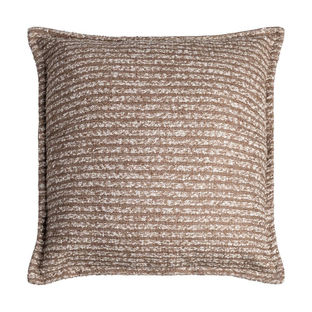 Boho - Set 2 perne decorative maro-taupe cu nervuri orizontale în relief și margine dublată pe fundal alb
