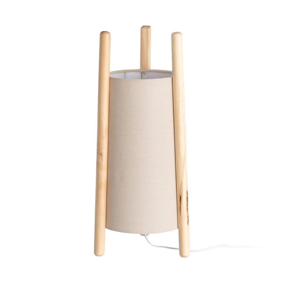 Iluminat in Stil Minimalist - Lampă de masă bej din lemn cu abajur din in