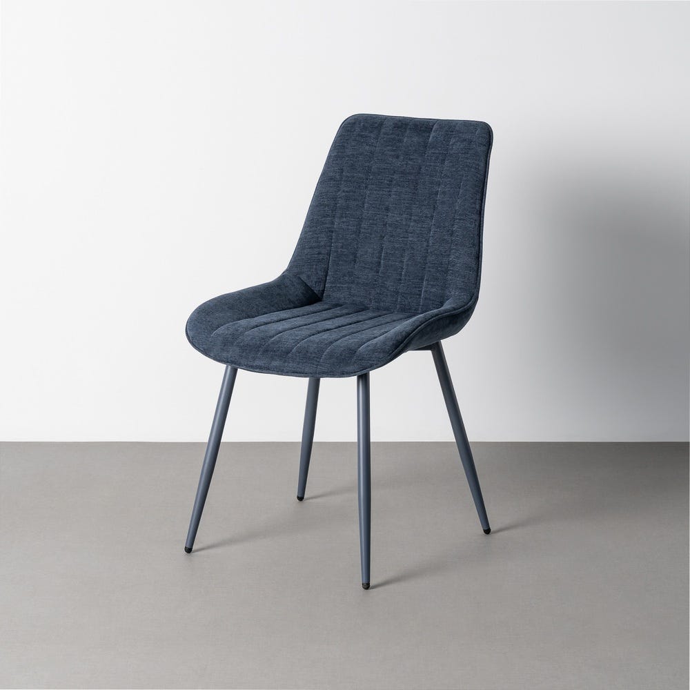 Set 4 scaune albastre din material textil și metal cu tapițerie striată