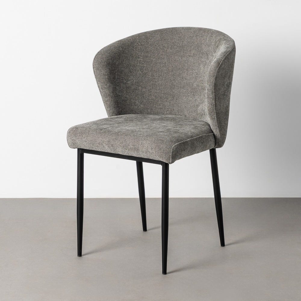 Stil de design - Set 2 scaune gri tapițate cu spătar curbat care înfășoară spatele și picioare metalice negre