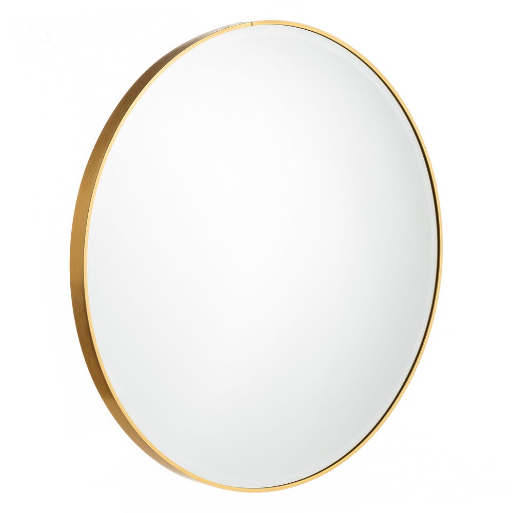 Oglindă rotundă cu ramă subțire din aluminiu auriu de 120 cm pe fundal alb [1]