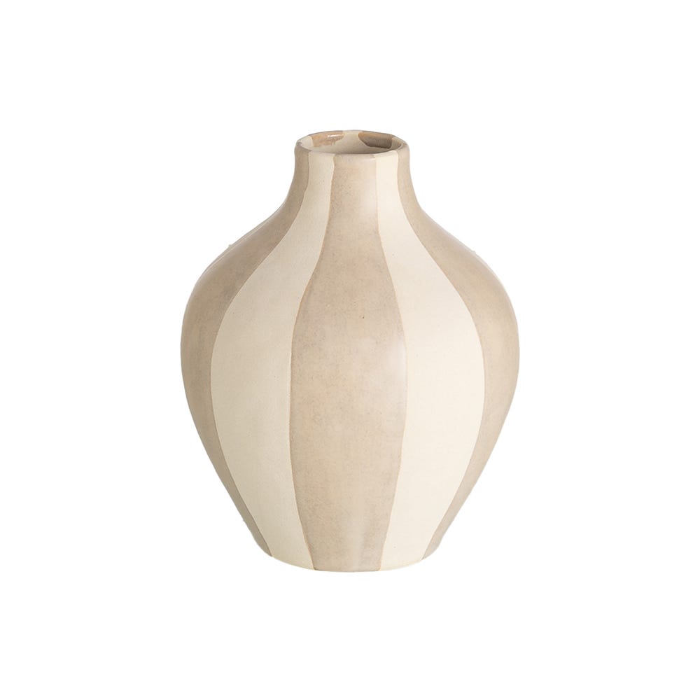Stil de design - Vază din ceramică cu dungi crem și bej cu corp rotunjit și gât îngust