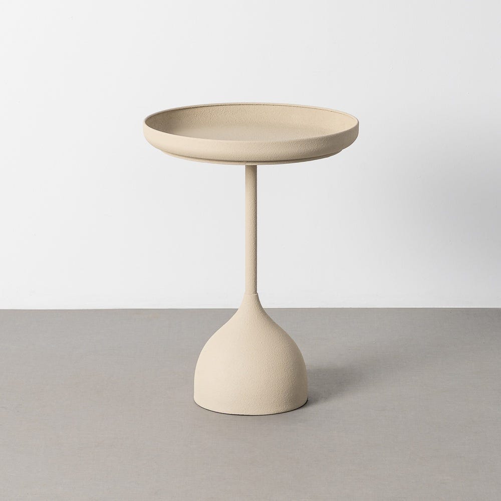 Stil de design - Măsuță înaltă din metal bej cu tavă rotundă texturată și bază în formă de clopot