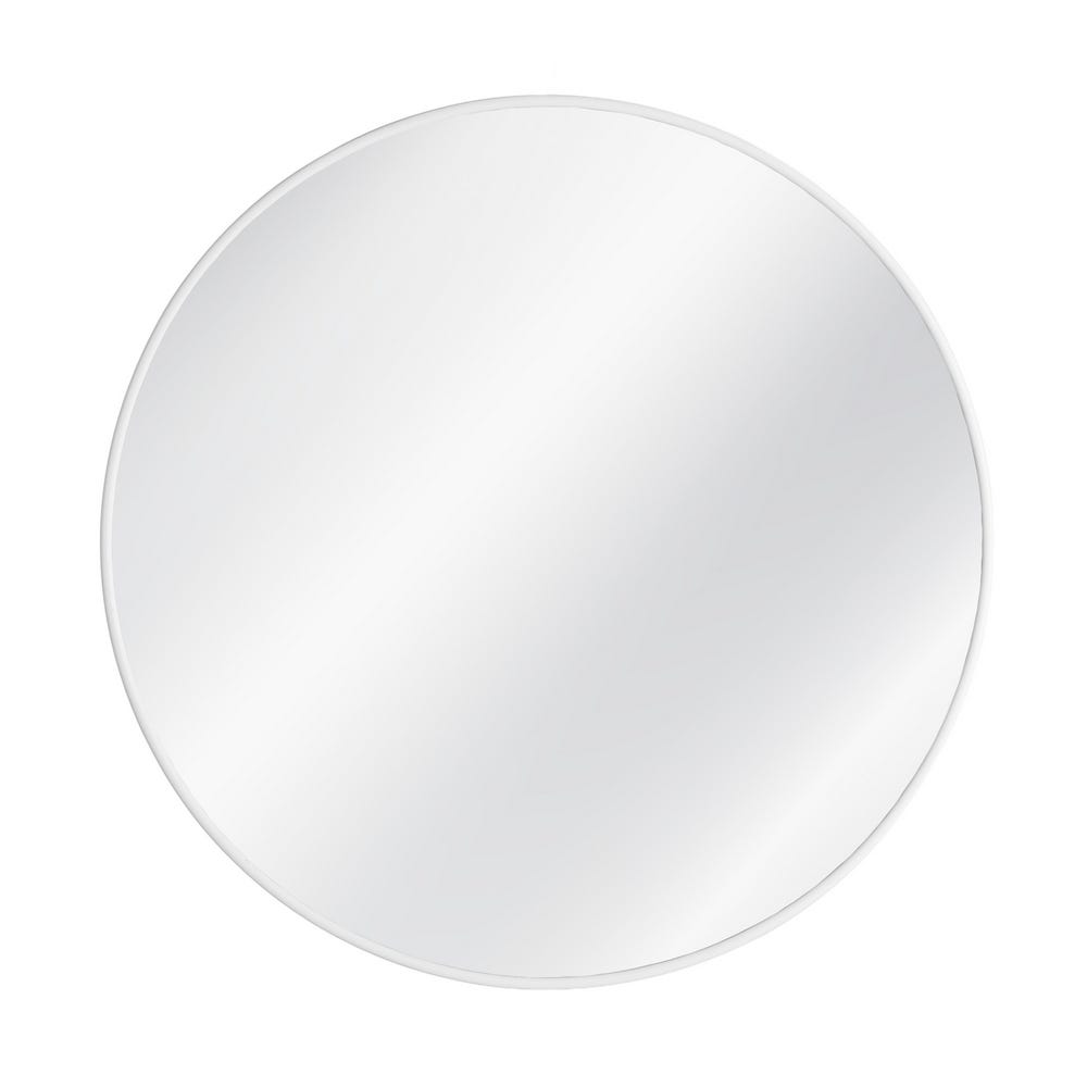 Stil de design - Oglindă rotundă mare cu ramă din metal alb mat pentru deasupra canapelei într-un living