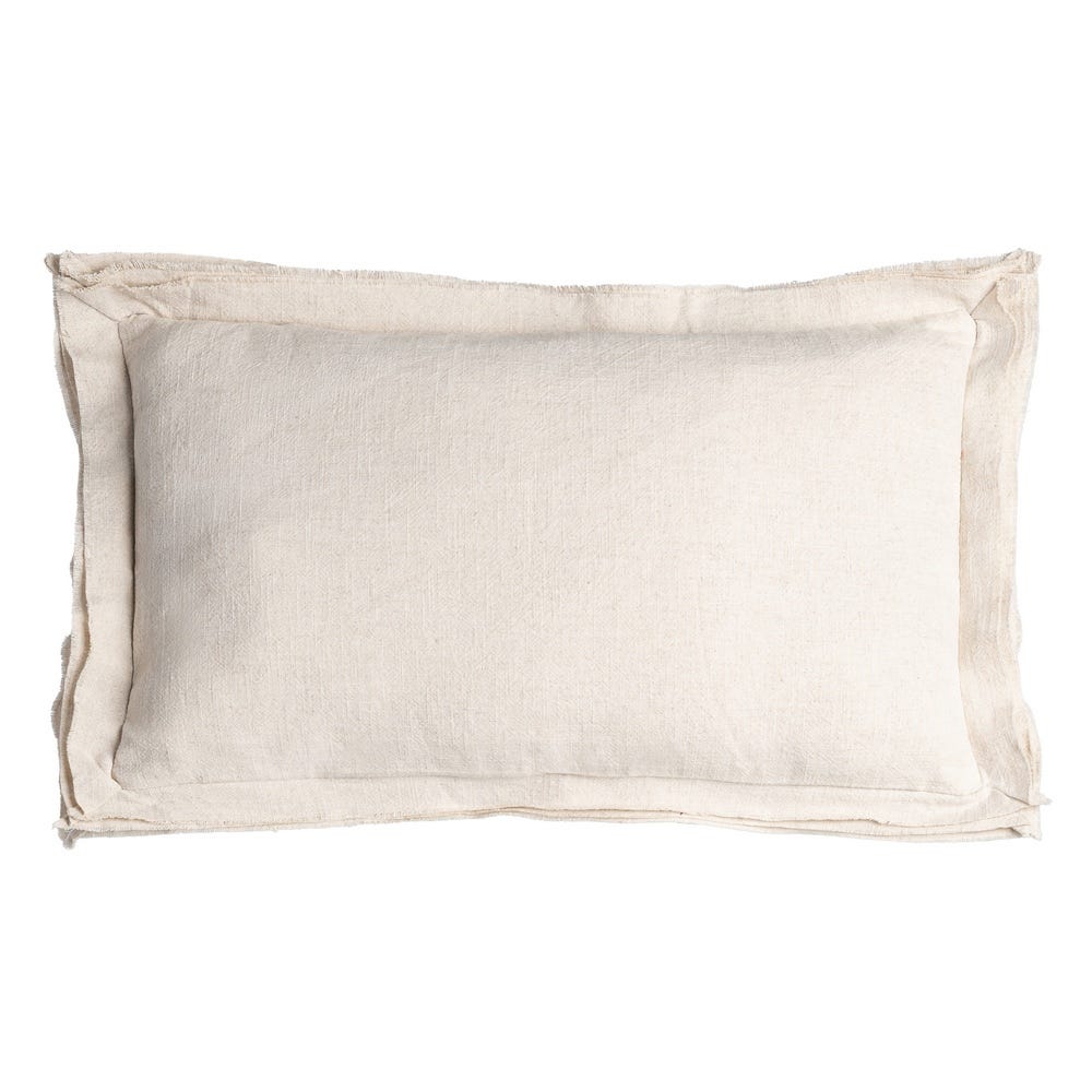Stil de design - Set 2 perne decorative dreptunghiulare crem din bumbac și in cu bordură largă dublă pe pat