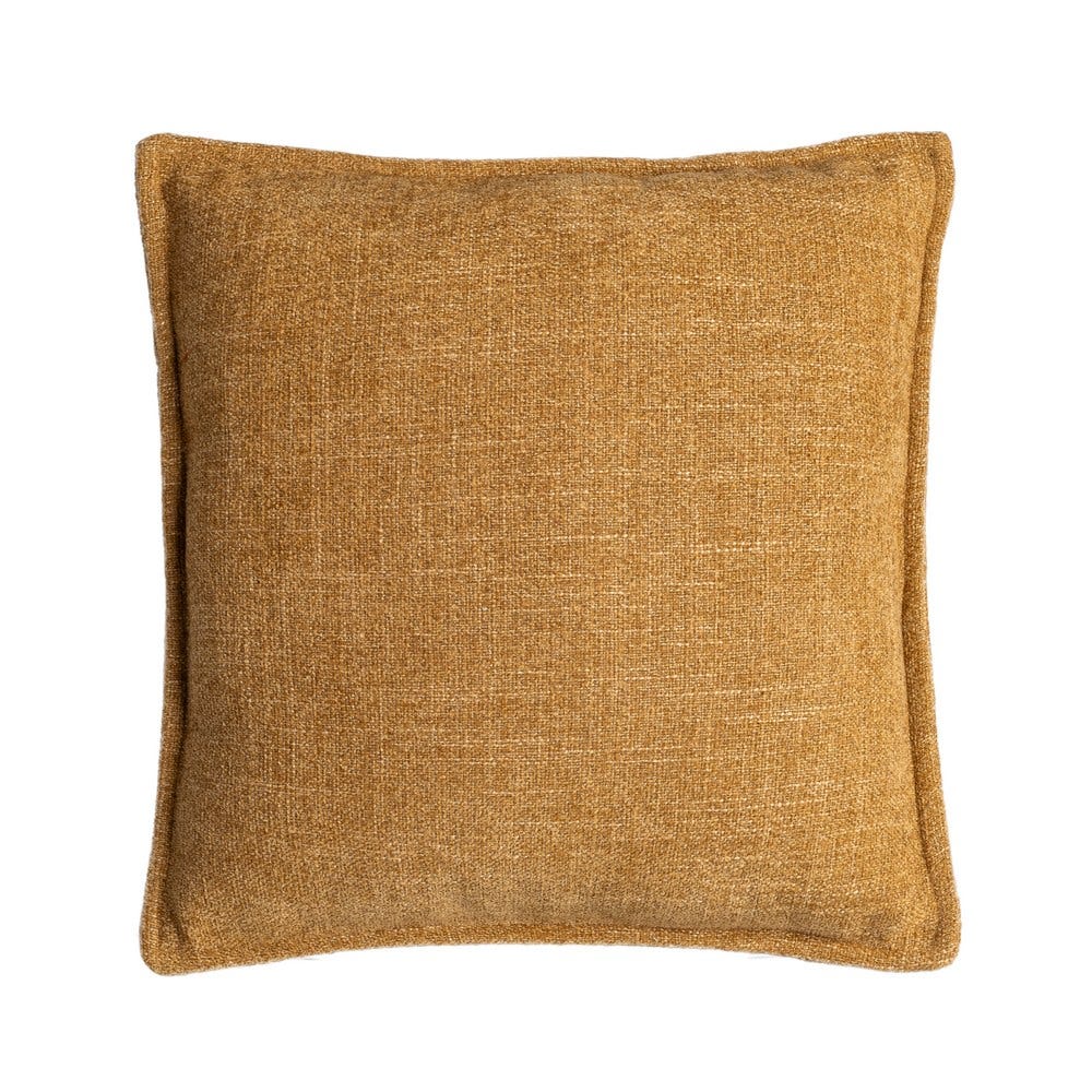 Boho - Set 2 perne decorative pătrate muștar cu țesătură moale cu fir gros și bordură îngustă