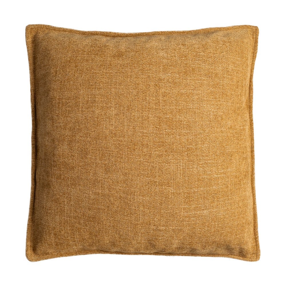 Boho - Set 2 perne decorative pătrate mari muștar cu țesătură moale cu fir gros și bordură îngustă