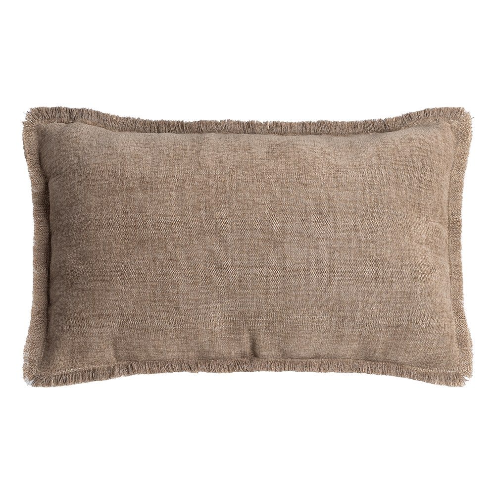 Boho - Set 2 perne decorative dreptunghiulare taupe cu fir de in și margine franjurată fin