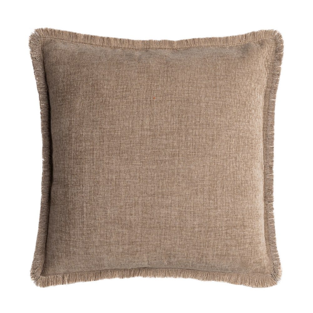 Boho - Set 2 perne decorative pătrate taupe cu fir de in și margine franjurată fin