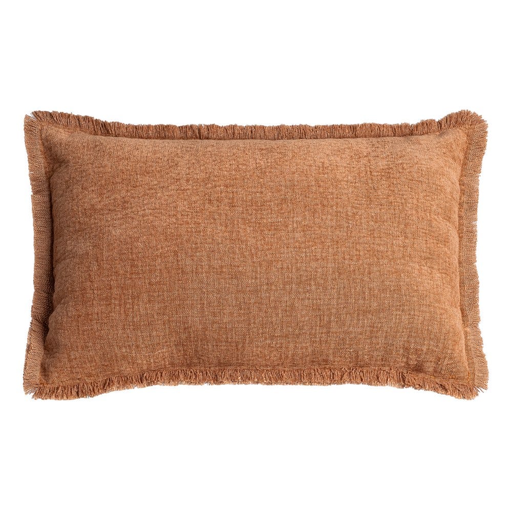 Boho - Set 2 perne decorative dreptunghiulare cărămizii cu fir de in și margine franjurată fin