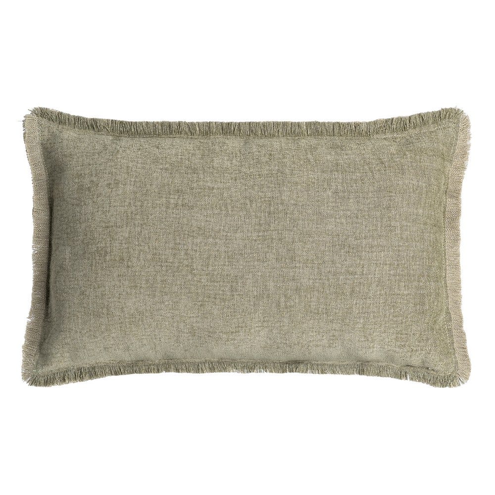 Stil de design - Set 2 perne decorative dreptunghiulare verde salvie cu fir de in și țesătură mată și margine franjurată