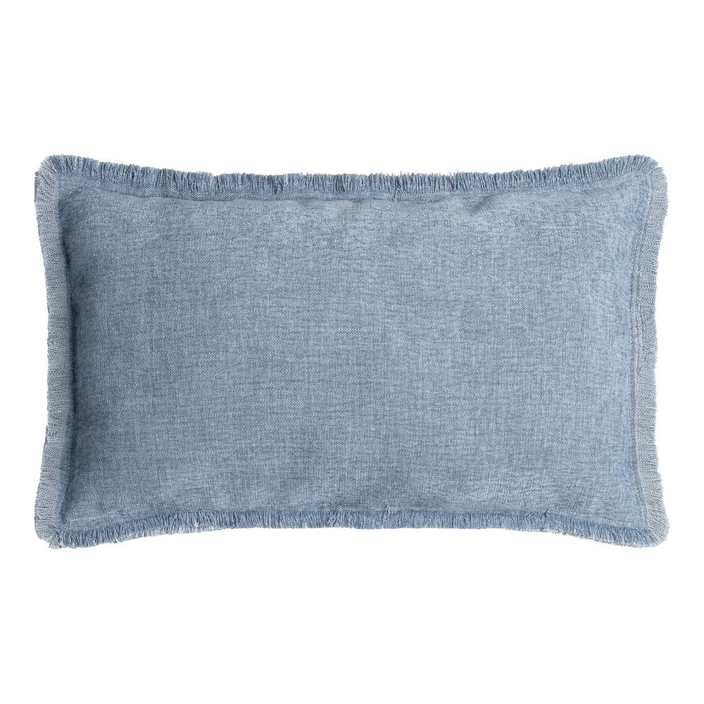 Stil de design - Set 2 perne decorative dreptunghiulare albastre cu fir de in și aspect de denim și margine franjurată
