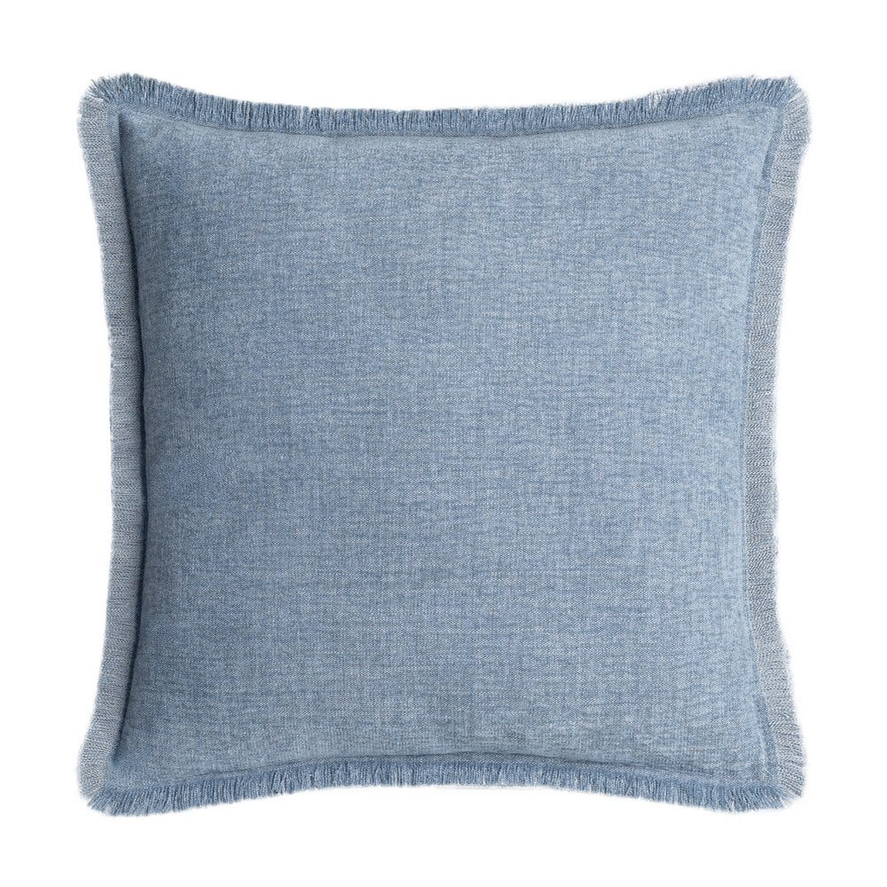 Stil de design - Set 2 perne decorative pătrate albastre cu fir de in și aspect de denim și margine franjurată